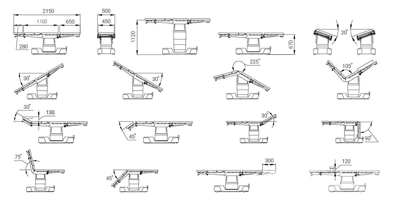 Регулировки операционного стола Медин ОУК-02-2
